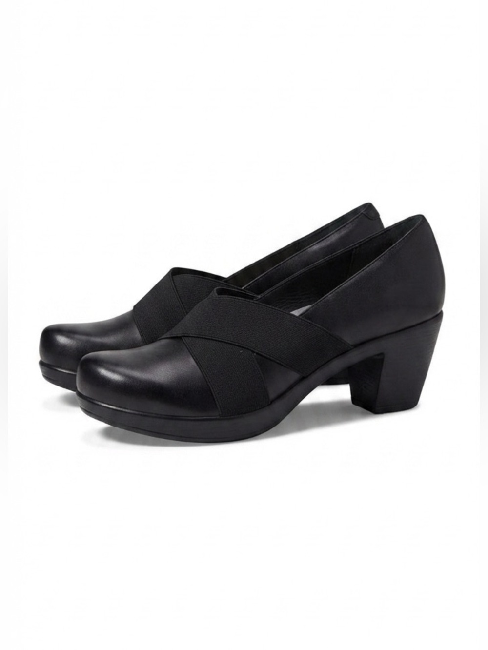 Dansko “Tori” Black Nappa Leather Shoes w/Criss-Cross Flexible Elastic Straps